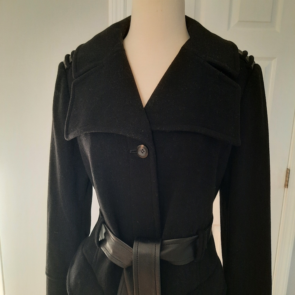 Cole Haan black wool cashmear blend belted coat